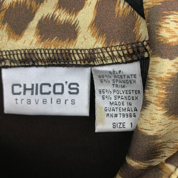 Chicos Travelers Full Zip Jacket Brown Womens Sz 1 US M Leopard Inner Collar - Picture 5 of 5